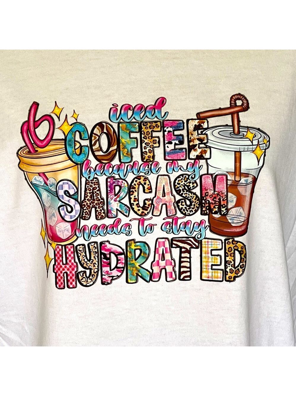 New White Cotton Graphic Sarcasm & Coffee T-Shirt